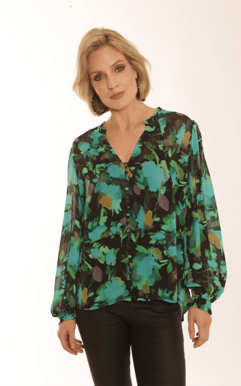 82355 floral blouse with frill blue